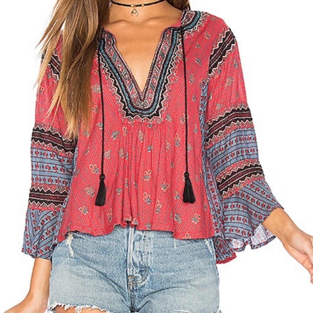 Free people Bohemian top embroidered tassel